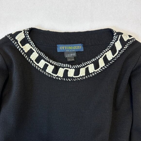 Otto Marzo 100% Wool Mini Pleated Drop Waist Long Sleeve Dress Size US 8 Black - Picture 4 of 14